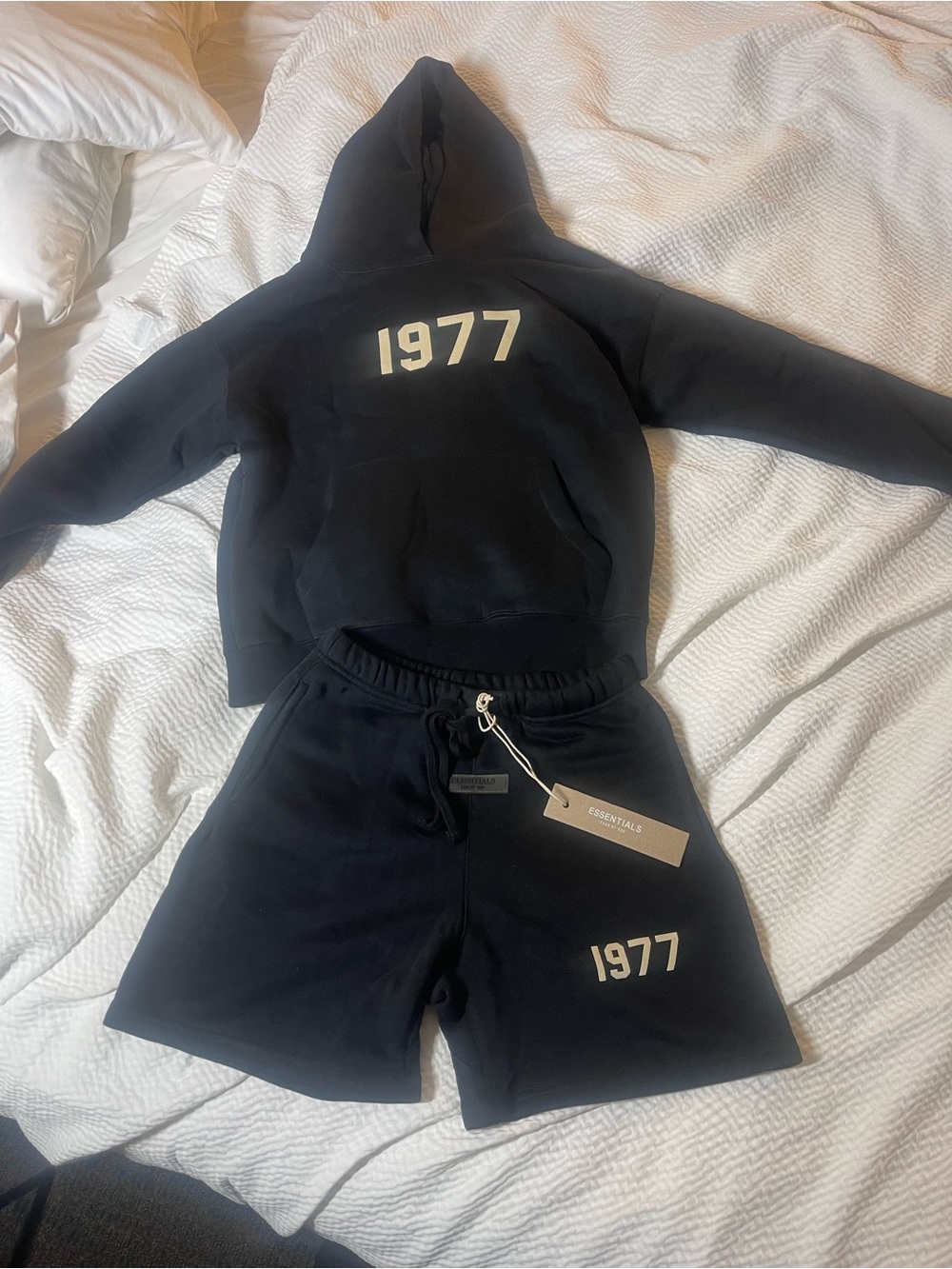 Essentials Kids Black Shorts with '1977' Print